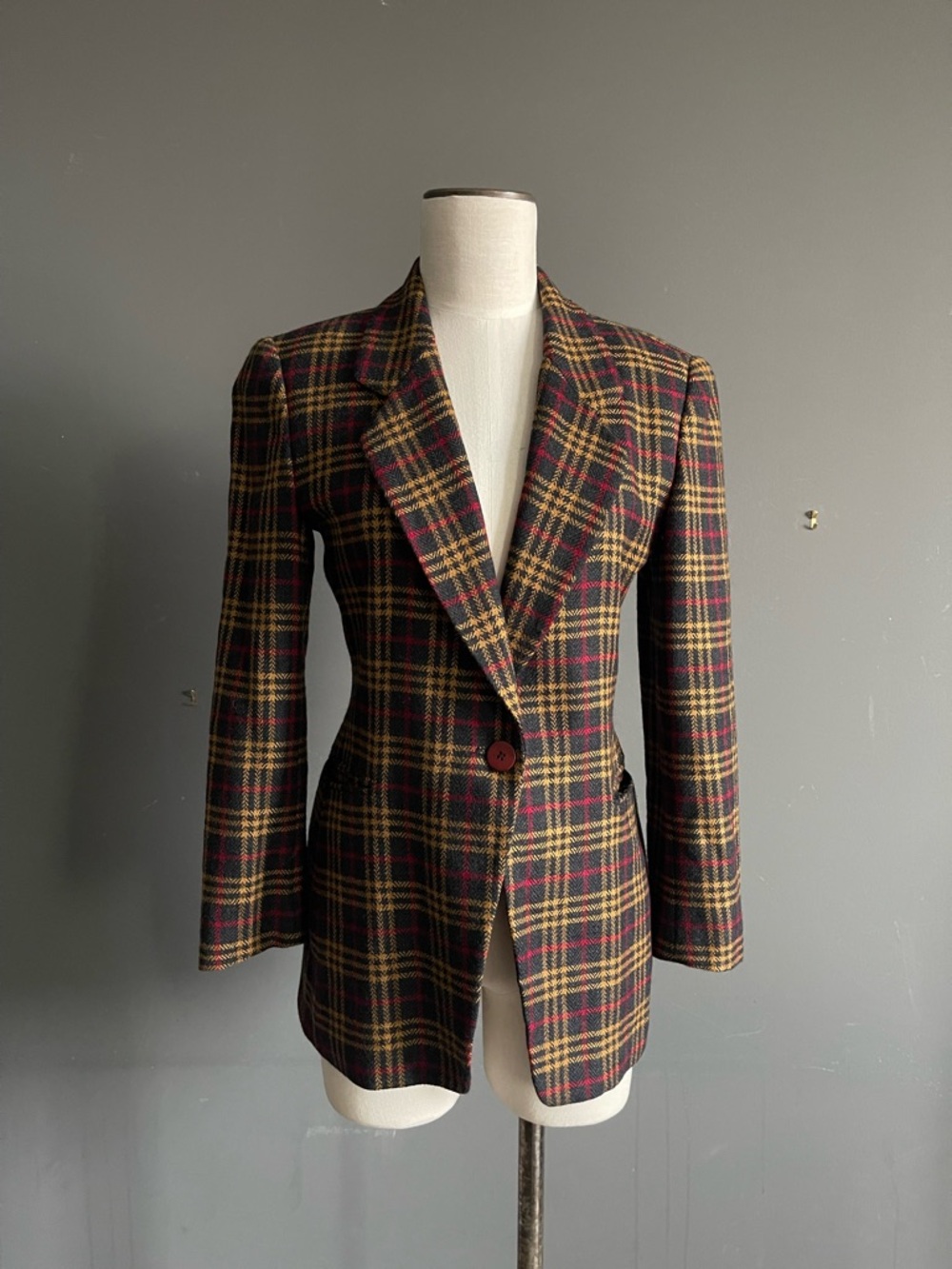 Jones NY Wool Blazer Plaid Tailored Jacket Heritage Preppy Chic Ivy League